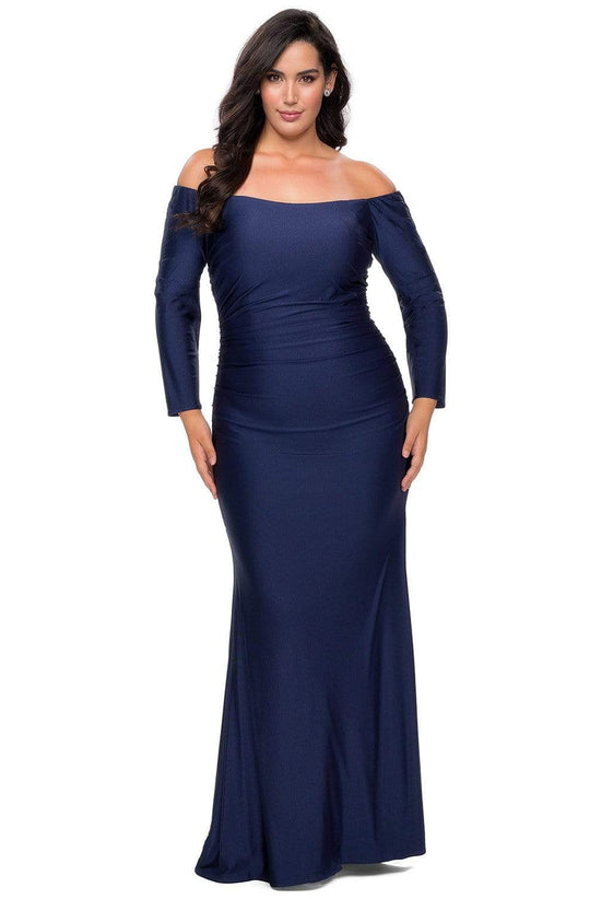 La Femme - 28881 Off-Shoulder Long Sleeves Plus Size Prom Dress
