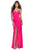 La Femme - 28891 Deep V-Neck Ruched Sheath Dress Prom Dresses 0 / Neon Pink