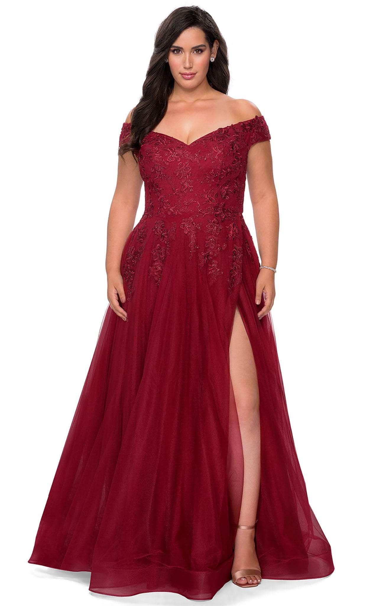 La Femme - 28950 Embroidered Off-Shoulder Modest Prom Gown – Couture Candy