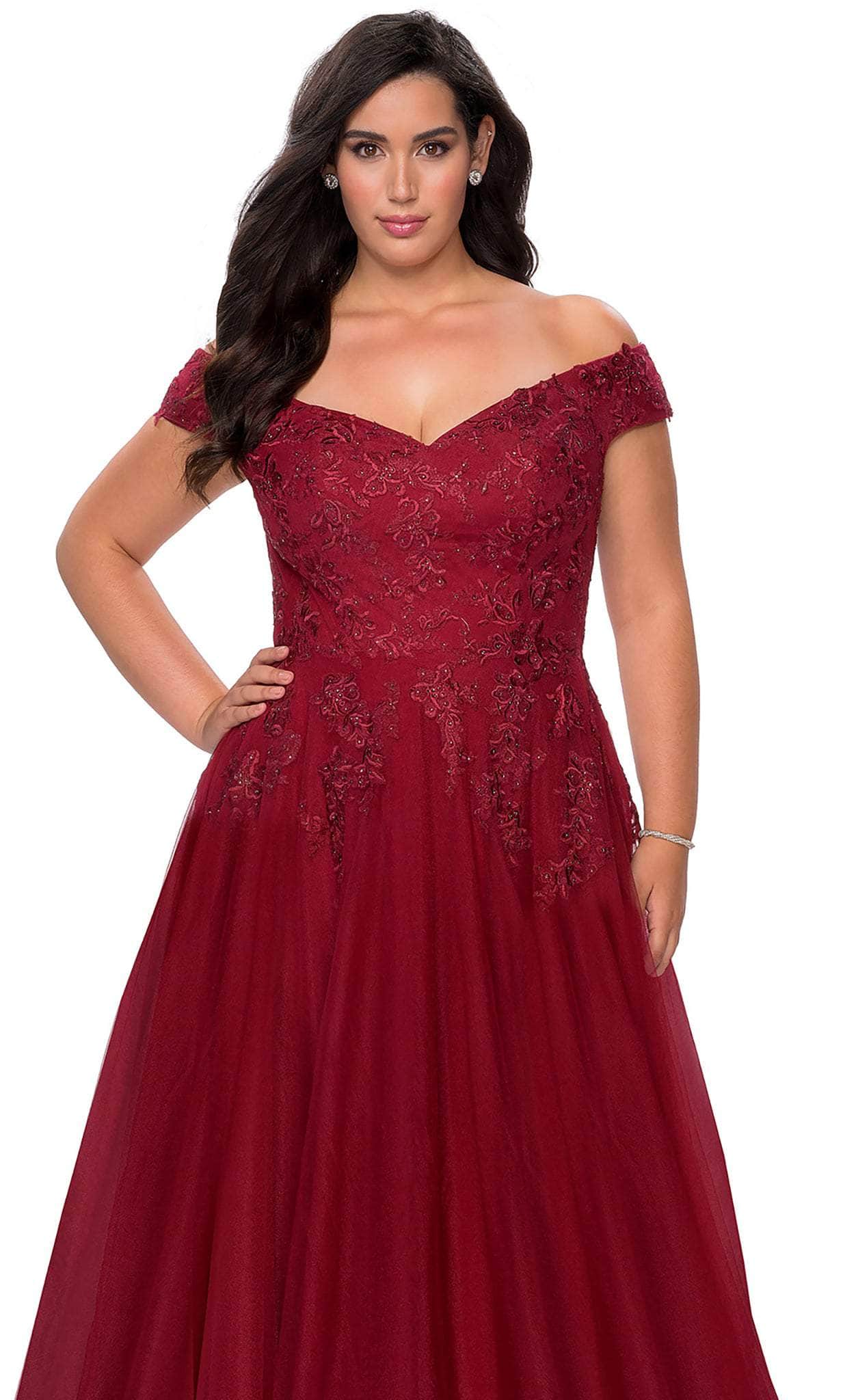 La Femme - 28950 Embroidered Off-Shoulder Modest Prom Gown – Couture Candy