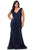 La Femme - 28962 Cap Sleeve Sequined Faux Wrap Gown Evening Dresses 12W / Navy