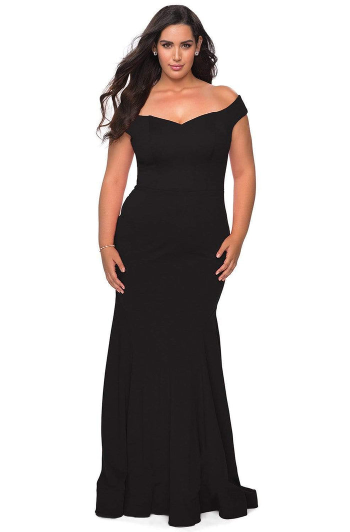 La Femme - 28963 Off-Shoulder Jersey Trumpet Dress Evening Dresses 12W / Black