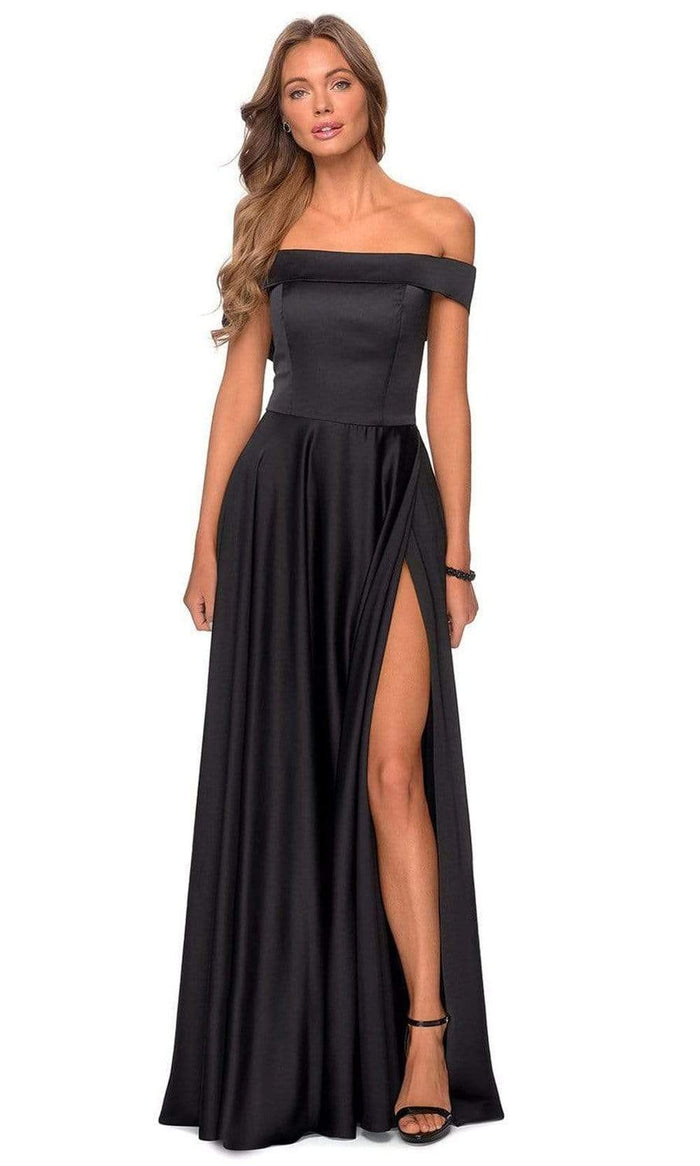 La Femme - 28978 Satin Off-Shoulder A-line Gown Bridesmaid Dresses 00 / Black