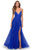 La Femme - 28985 Floral Lace Embroidered Deep V-neck A-line Gown Prom Dresses 00 / Royal Blue
