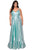 La Femme - 28989 Metallic V-Neck A-Line Gown Evening Dresses 12W / Aqua