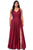 La Femme - 29004 Lace Bodice Wrap High Slit Gown Evening Dresses 12W / Wine