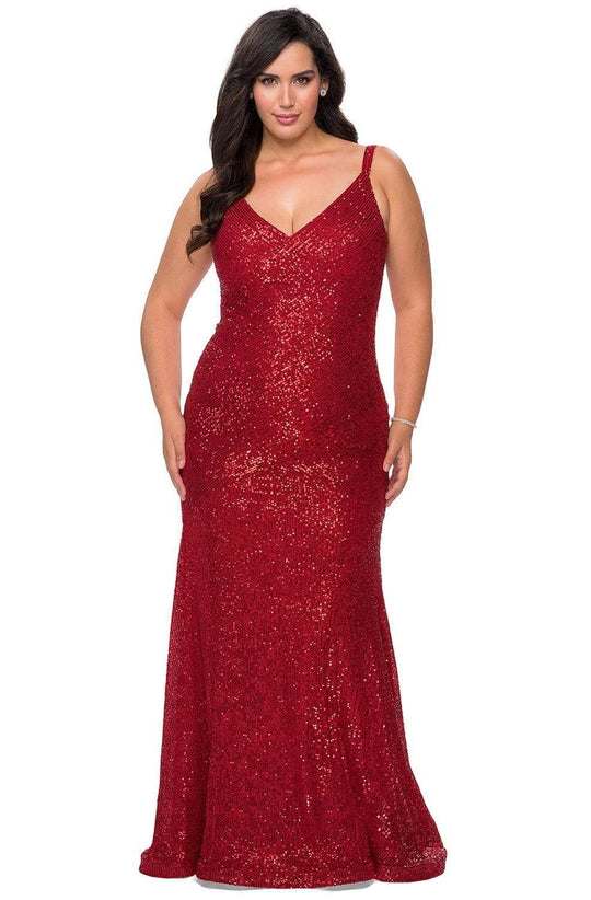 La Femme - 29006 Sequined V-neck Junior Prom Dress