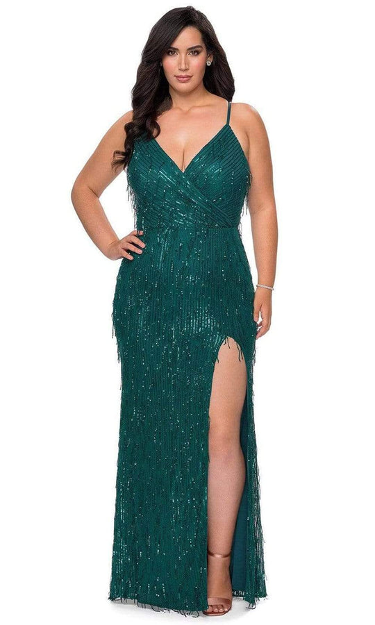 La Femme - 29013 Sequined Plunging V-neck Sheath Dress