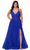 La Femme - 29021 Plunging V-neck Tulle A-line Gown Evening Dresses 12W / Royal Blue