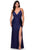 La Femme - 29022 Plunging V-neck Jersey Sheath Dress Prom Dresses 12W / Navy