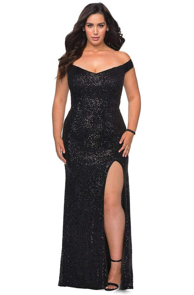 Black La Femme - 29023 Chevron Cutout Back Full Sequin Evening Gown