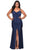 La Femme - 29027 V-neck Ruched Jersey Trumpet Dress Evening Dresses 12W / Navy