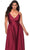 La Femme - 29033 Plunging V-neck Satin A-line Gown Evening Dresses