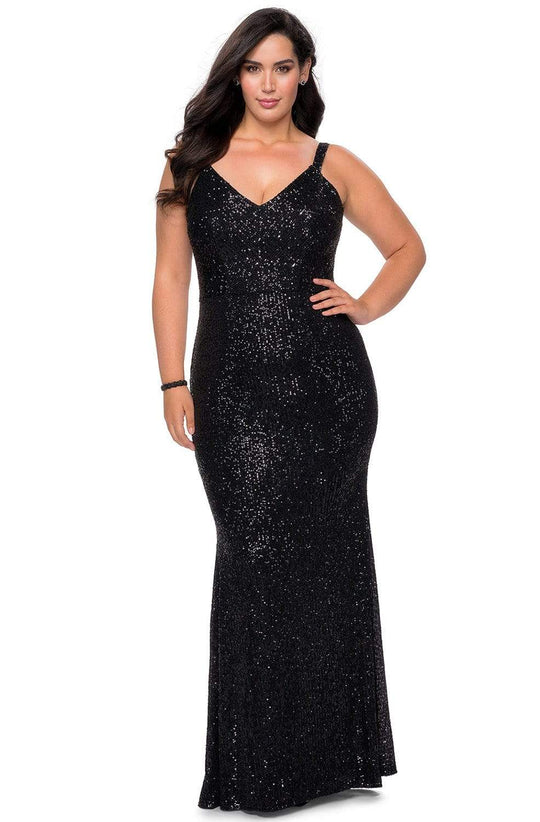 La Femme - 29037 Sequined V-neck Sheath Simple Prom Dress