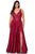 La Femme - 29039 Lace Bodice High Slit Satin Gown Evening Dresses 12W / Wine