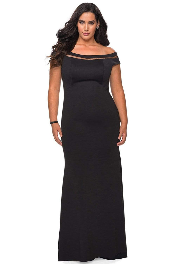 La Femme - 29049 Off-Shoulder Jersey Fitted Dress Evening Dresses 12W / Black
