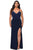 La Femme - 29055 Strappy V-Neck Dress with Slit Evening Dresses 12W / Navy