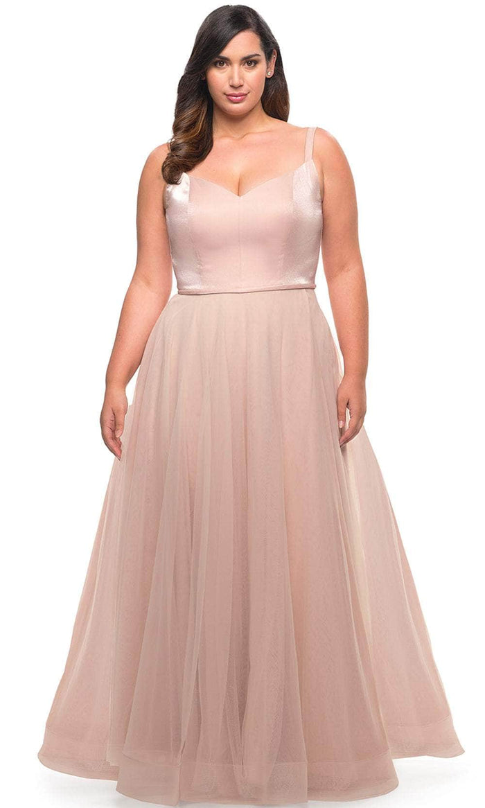 La Femme 29072 - Sleeveless Tulle Prom Dress Special Occasion Dress 12W / Blush