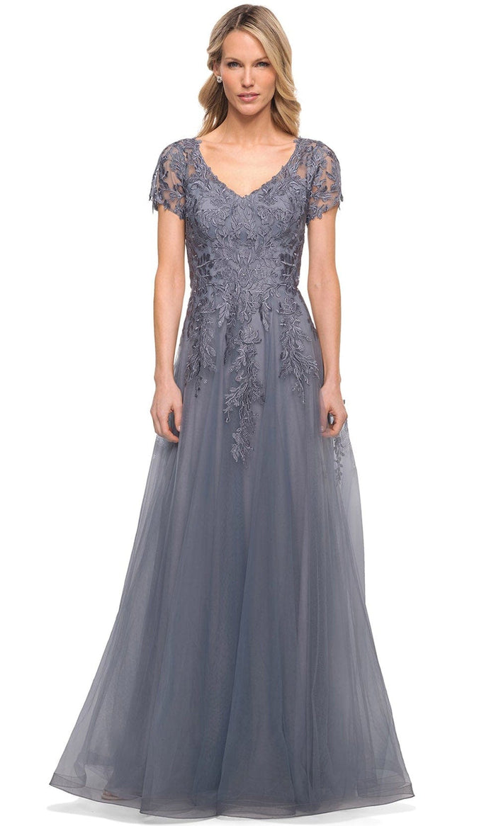 La Femme 29164 - Lace Tulle A Line Long Gown Special Occasion Dress 2 / Slate