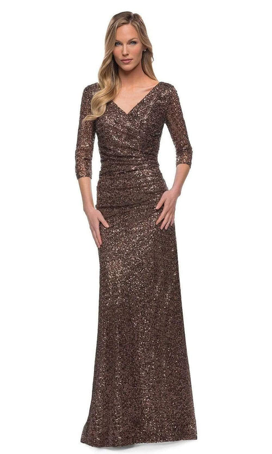 La Femme - 29195 Sequin Appliqued Sheath Long Gown