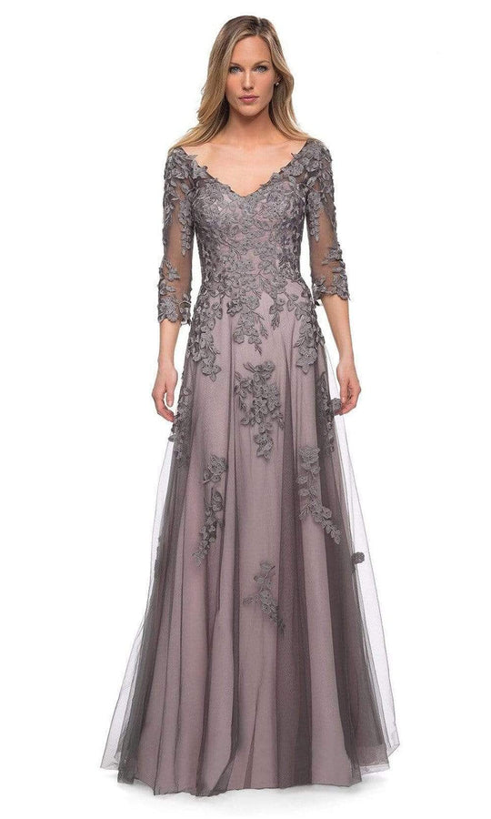 La Femme - 29205 Floral Embroidered A-line Gown
