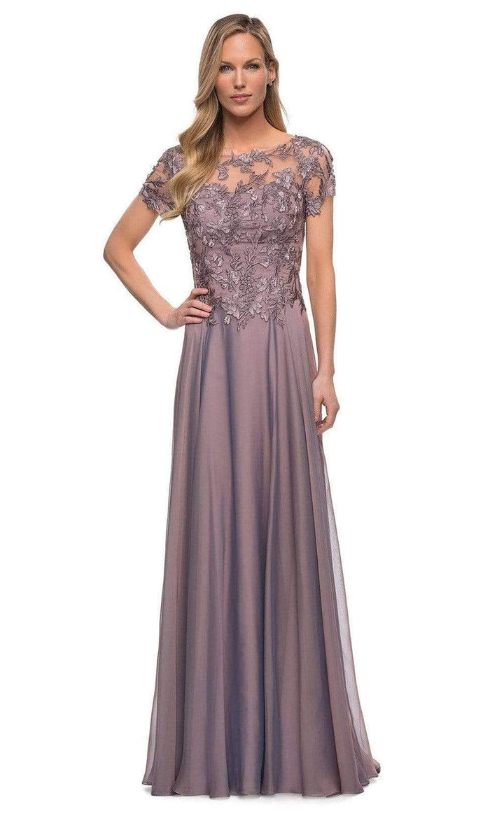 La Femme - 29235 Illusion Embroidered Flowy A-line Dress 8 / Dark Mauve - Shop La Femme dresses on Couture Candy at CoutureCandy.com La Femme - 29235 Illusion Embroidered Flowy A-line Dress 8 / Dark Mauve - Shop La Femme dresses on Couture Candy at CoutureCandy.com
