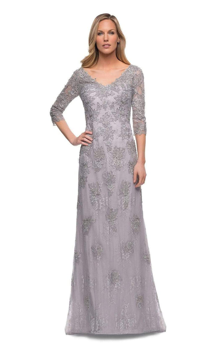 La Femme - 29379 Quarter Sleeve Lace Formal Dress Mother of the Bride Dresses 2 / Silver