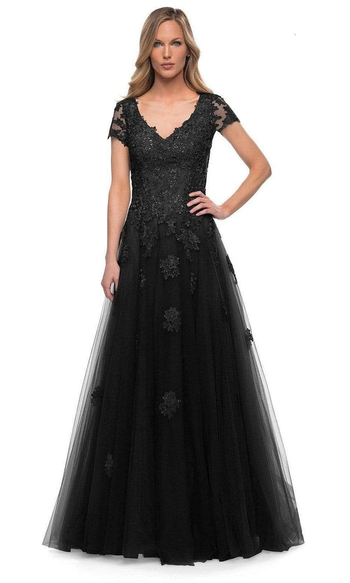 La Femme - 29380 Lace Appliques A-Line Evening Dress Special Occasion Dress 2 / Black