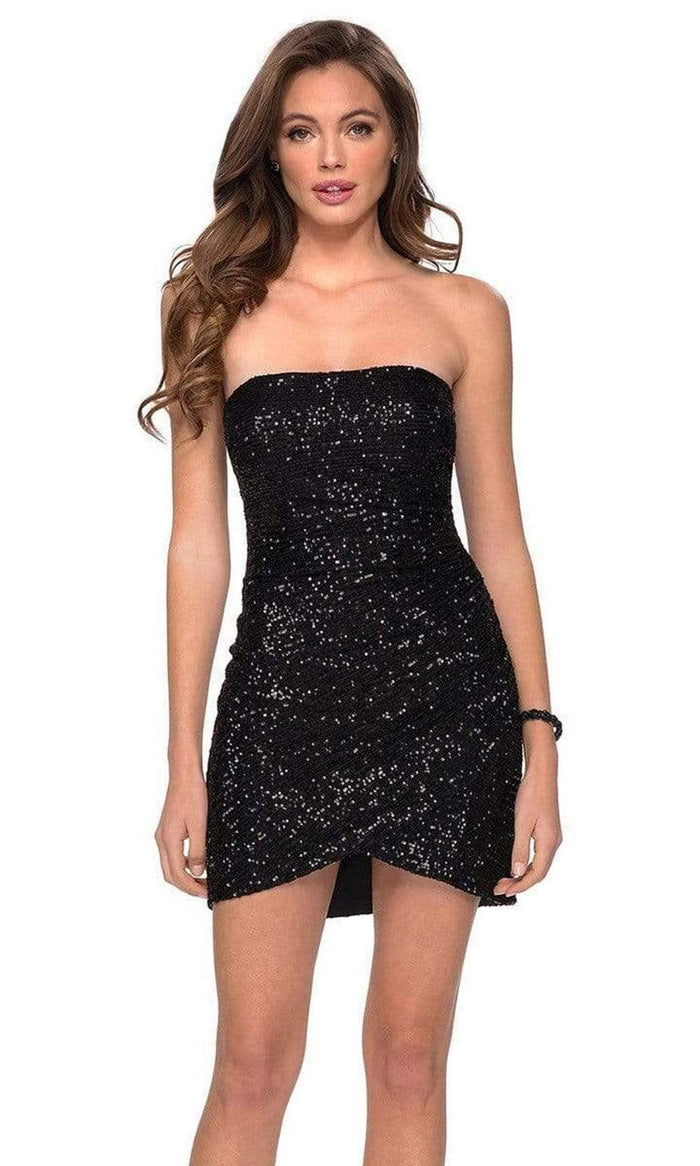 La Femme - 29410 Ruched Strapless Sequined Homecoming Dress Homecoming Dresses 00 / Black