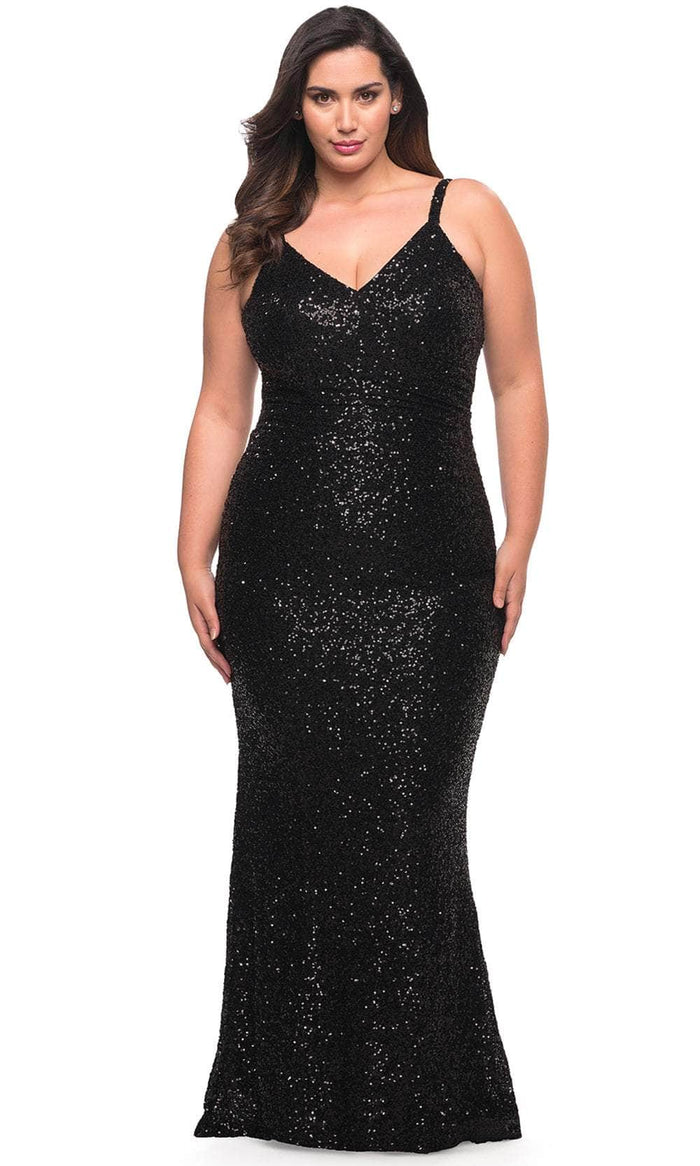 La Femme 29546 - Shimmering Sleeveless Evening Dress Special Occasion Dress 12W / Black