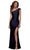 La Femme - 29619 One Shoulder Fitted High Slit Shiny Jersey Gown Prom Dresses 00 / Navy