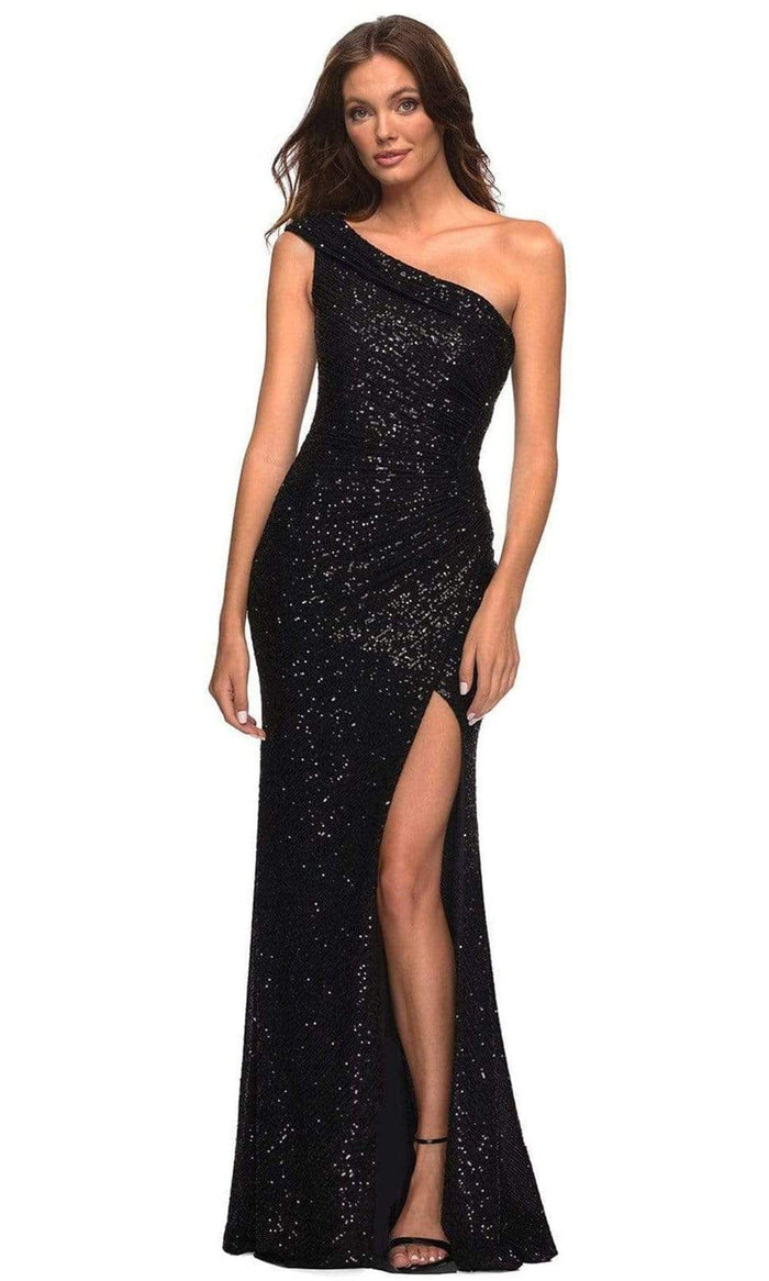 La Femme - 29627 Folded Asymmetric Long Gown – Couture Candy