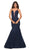 La Femme - 29680 V-Neck Lace Appliqued Gown Special Occasion Dress 00 / Navy