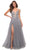La Femme - 29686 Sparkly Illusion Bodice High Slit A-Line Gown Prom Dresses 00 / Silver