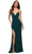 La Femme - 29708 Lace Up Back High Slit Jersey Dress Evening Dresses 00 / Dark Emerald