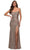 La Femme - 29741 Ruche-Ornate Sequined High Slit Dress Evening Dresses 00 / Rose Gold
