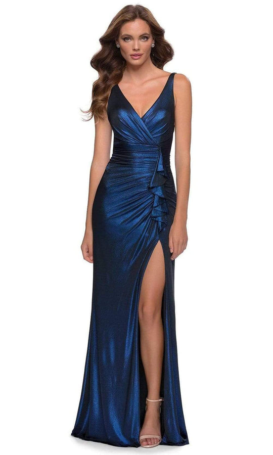 La Femme - 29759 Ruffle-Trimmed High Slit Plus Size Prom Dress