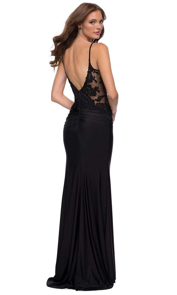 La Femme - 29774 Plunging V-Neck Lace Sheath Plus Size Prom Dress ...