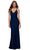 La Femme - 29848 Open Back V-Neck Fitted Silky Jersey Long Dress Prom Dresses 00 / Midnight Blue
