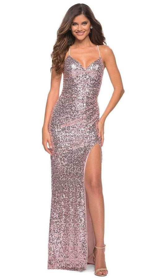 La Femme - 29896 V Neck Sequined Slit Gown