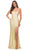 La Femme - 29899 Rhinestone Studded High Slit Dress Evening Dresses 00 / Pale Yellow