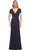 La Femme 29926 - Short Sleeved Ruched A Line Dress Special Occasion Dress 2 / Navy