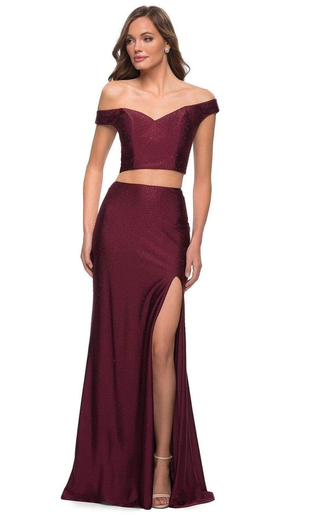 La Femme - 29951 Two-Piece Jewel Studded Junior Prom Dress 0 / Dark Berry - Shop La Femme dresses on Couture Candy at CoutureCandy.com La Femme - 29951 Two-Piece Jewel Studded Junior Prom Dress 0 / Dark Berry - Shop La Femme dresses on Couture Candy at CoutureCandy.com