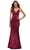 La Femme - 29960 Sleeveless V-Neck Fitted Satin Long Dress Prom Dresses 00 / Burgundy