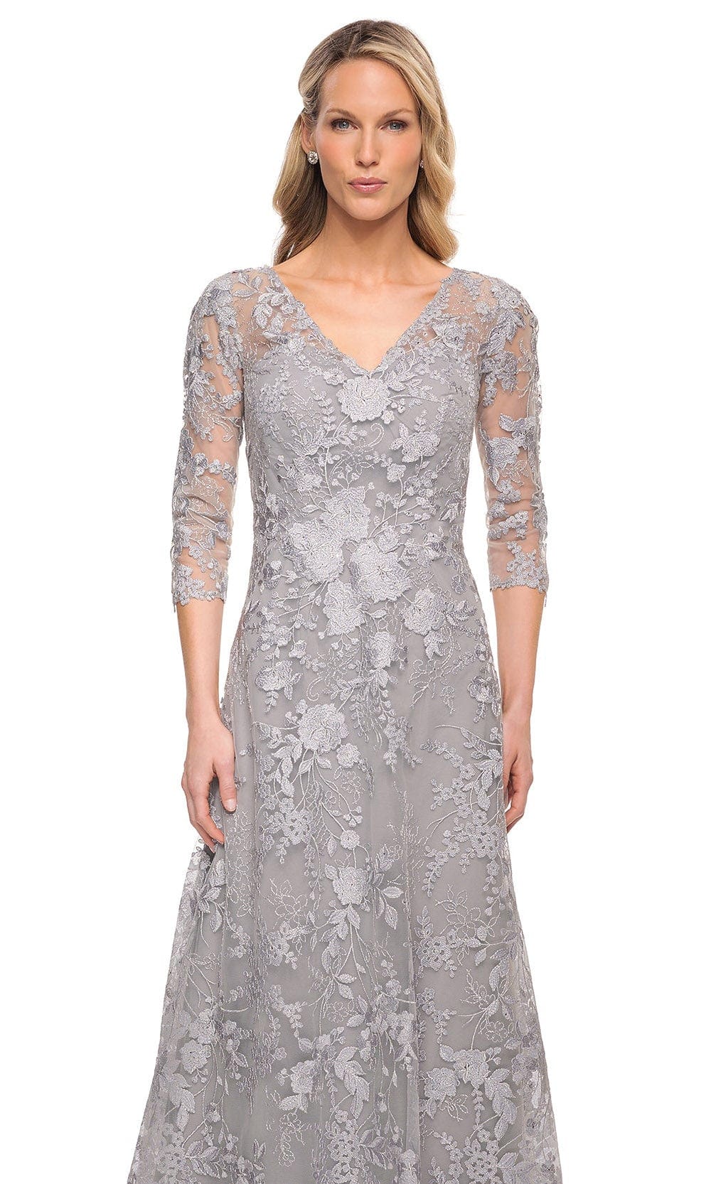La Femme 29989 - Embroidered Sheer Lace Mother of the Groom V-Neck Gow ...