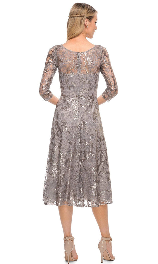 La Femme 29993 - Sparkly Embroidered Tea Length Dress