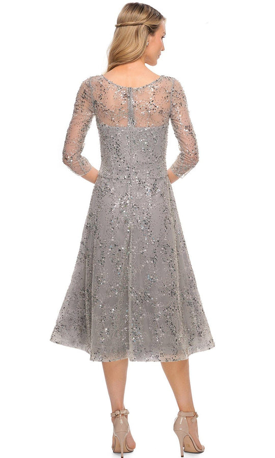 La Femme 30002 - Laced And Beaded Short A Line Dress