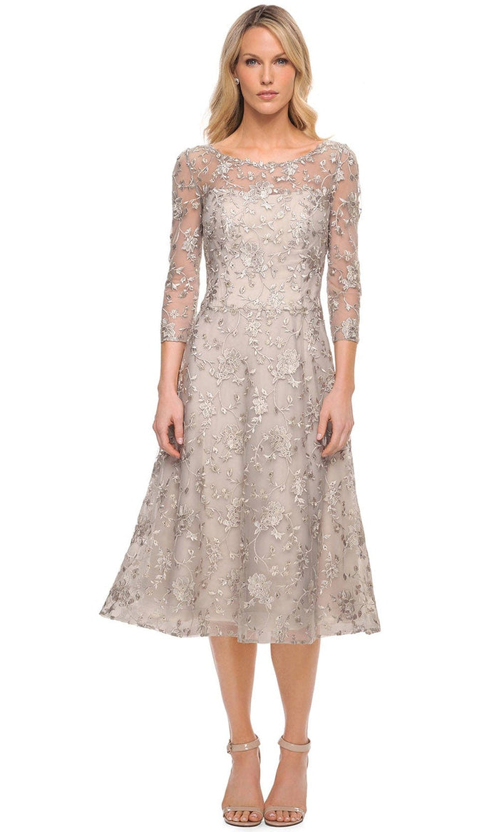 La Femme 30004 - Laced A Line Dress Cocktail Dresses 2 / Pearl Silver