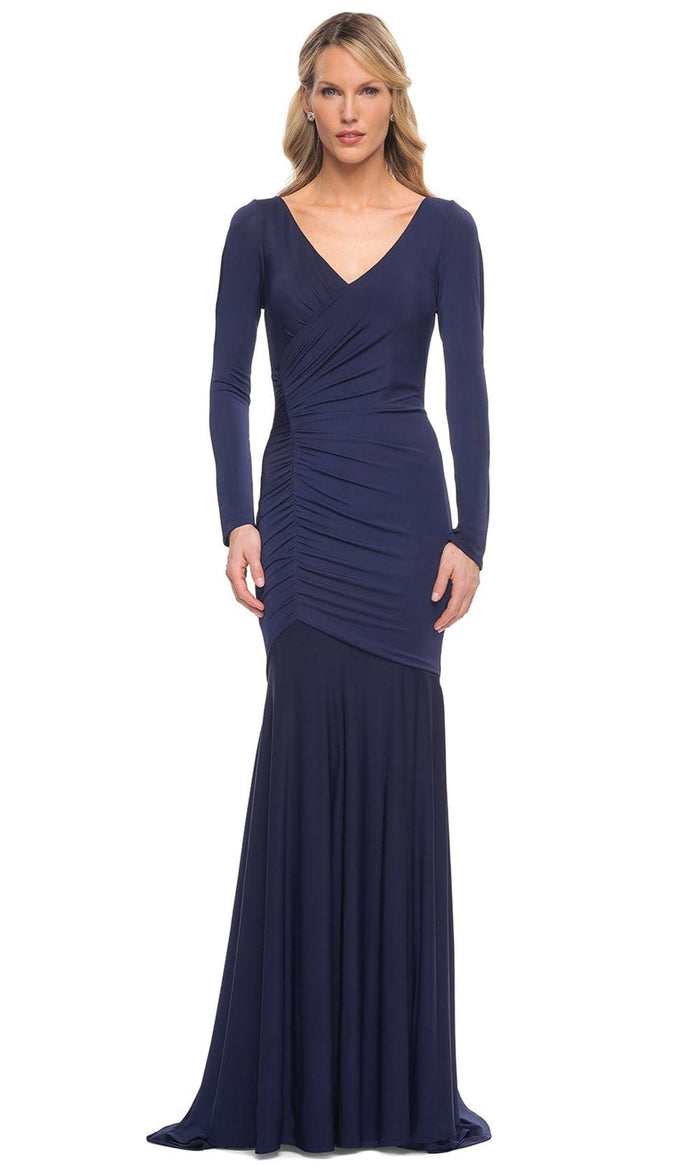 La Femme 30010 - Ruched Jersey Evening Dress Special Occasion Dress 4 / Navy