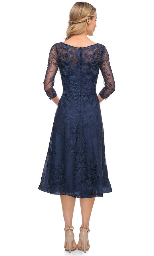 La Femme 30016 - Embroidered Lace V Neck Short Dress
